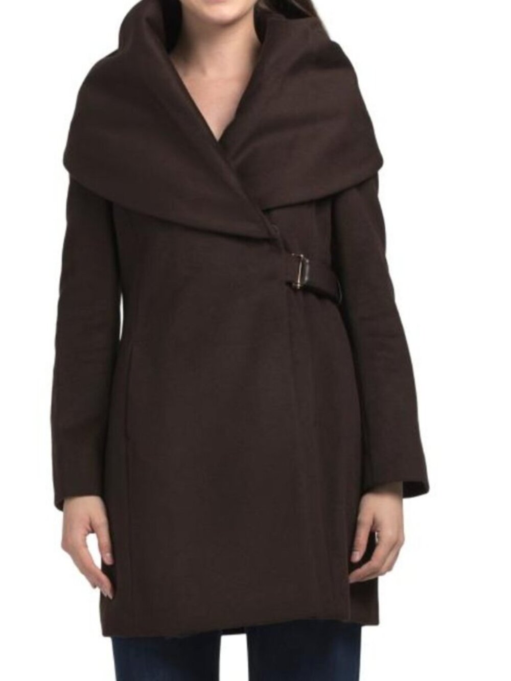 VIA SPIGA Wool Blend Hooded Belted Wrap Coat